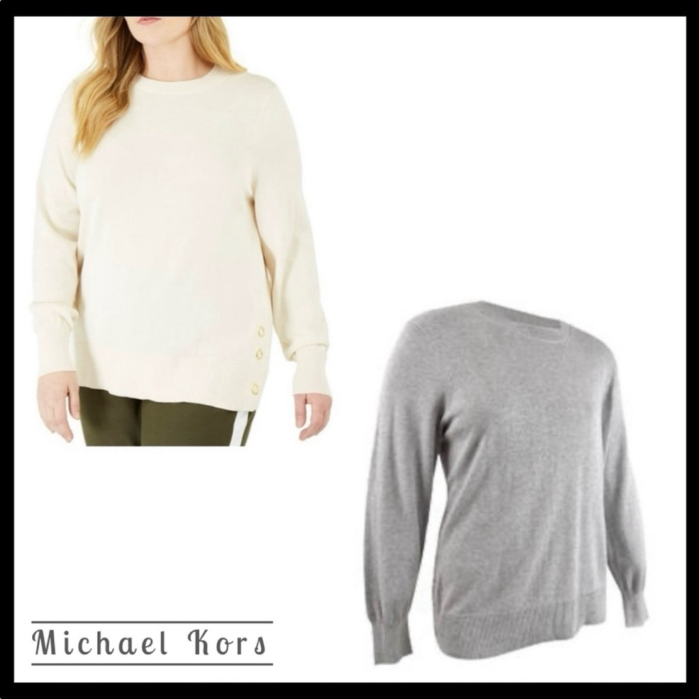 Michael Kors Cotton Blend Gray Sweater with Hardware Detailing - Medium